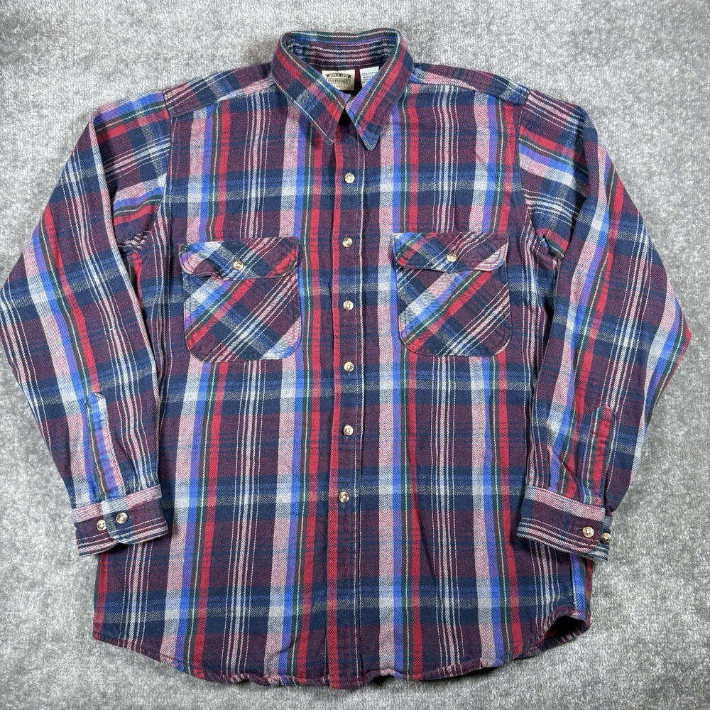 Vintage Five Brother Shirt Men's Large Tall Red Blue Plaid Long Sleeve Button Up